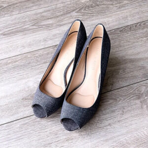 Kelly & Katie Denim Blue Frisisi Block Heel Peep-toe Pumps
